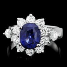 Load image into Gallery viewer, 4.10 Carats Natural Blue Sapphire and Diamond 14K Solid White Gold Ring