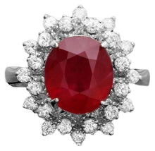 Load image into Gallery viewer, 4.50 Carats Natural Red Ruby and Diamond 14K Solid White Gold Ring