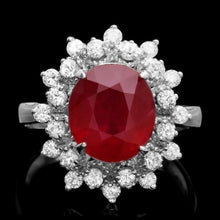 Load image into Gallery viewer, 4.50 Carats Natural Red Ruby and Diamond 14K Solid White Gold Ring