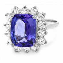 Load image into Gallery viewer, 6.00 Carats Natural Tanzanite and Diamond 14K Solid White Gold Ring