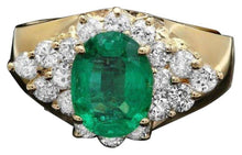 Load image into Gallery viewer, 2.40 Carats Natural Emerald and Diamond 14K Solid Yellow Gold Ring