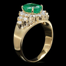 Load image into Gallery viewer, 2.40 Carats Natural Emerald and Diamond 14K Solid Yellow Gold Ring
