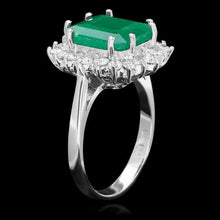 Load image into Gallery viewer, 4.60 Carats Natural Emerald and Diamond 14K Solid White Gold Ring