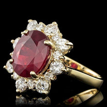 Load image into Gallery viewer, 6.70 Carats Natural Red Ruby and Diamond 14K Solid Yellow Gold Ring