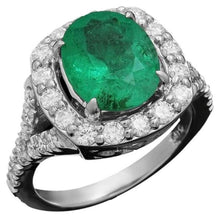 Load image into Gallery viewer, 3.80 Carats Natural Emerald and Diamond 14K Solid White Gold Ring