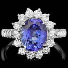 Load image into Gallery viewer, 3.80 Carats Natural Tanzanite and Diamond 18K Solid White Gold Ring