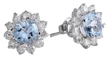 Load image into Gallery viewer, Exquisite 3.25 Carats Natural Aquamarine and Diamond 14K Solid White Gold Stud Earrings