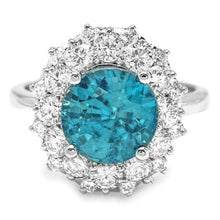 Load image into Gallery viewer, 6.70 Carats Natural Blue Zircon and Diamond 14K Solid White Gold Ring