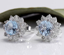 Load image into Gallery viewer, Exquisite 3.25 Carats Natural Aquamarine and Diamond 14K Solid White Gold Stud Earrings