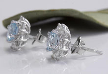 Load image into Gallery viewer, Exquisite 3.25 Carats Natural Aquamarine and Diamond 14K Solid White Gold Stud Earrings