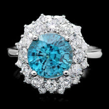 Load image into Gallery viewer, 6.70 Carats Natural Blue Zircon and Diamond 14K Solid White Gold Ring