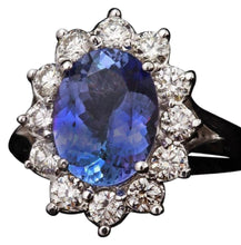 Load image into Gallery viewer, 5.42 Carats Natural Very Nice Looking Tanzanite and Diamond 14K Solid White Gold Ring