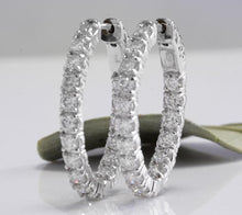 Load image into Gallery viewer, Exquisite 3.25 Carats Natural Diamond 14K Solid White Gold Hoop Earrings