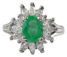 Load image into Gallery viewer, 2.65 Carats Natural Colombian Emerald and Diamond 14K Solid White Gold Ring