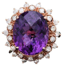 Load image into Gallery viewer, 9.30 Carats Natural Amethyst and Diamond 14K Solid Rose Gold Ring