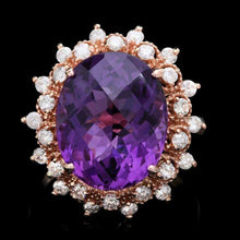 Load image into Gallery viewer, 9.30 Carats Natural Amethyst and Diamond 14K Solid Rose Gold Ring