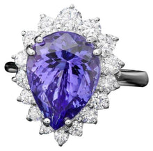 Load image into Gallery viewer, 6.30 Carats Natural Tanzanite and Diamond 14K Solid White Gold Ring