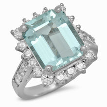 Load image into Gallery viewer, 6.20 Carats Natural Aquamarine and Diamond 14K Solid White Gold Ring