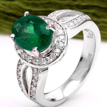 Load image into Gallery viewer, 2.90 Carats Natural Emerald and Diamond 14K Solid White Gold Ring