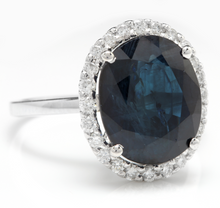 Load image into Gallery viewer, 7.50 Carats Exquisite Natural Blue Sapphire and Diamond 14K Solid White Gold Ring