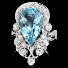 Load image into Gallery viewer, 7.60 Carats Natural Aquamarine and Diamond 14K Solid White Gold Ring