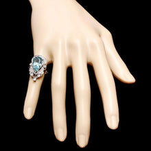 Load image into Gallery viewer, 7.60 Carats Natural Aquamarine and Diamond 14K Solid White Gold Ring