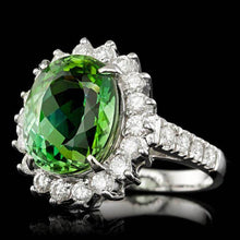 Load image into Gallery viewer, 9.30 Carats Natural Green Tourmaline and Diamond 14K Solid White Gold Ring