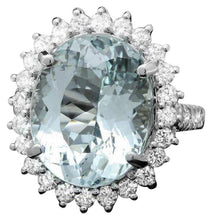Load image into Gallery viewer, 13.00 Carats Natural Aquamarine and Diamond 14K Solid White Gold Ring