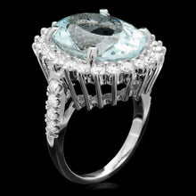 Load image into Gallery viewer, 13.00 Carats Natural Aquamarine and Diamond 14K Solid White Gold Ring