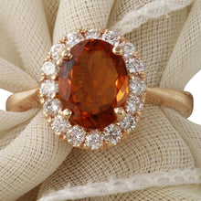 Load image into Gallery viewer, 2.35 Carats Exquisite Natural Madeira Citrine and Diamond 14K Solid Rose Gold Ring
