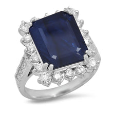 Load image into Gallery viewer, 8.20 Carats Natural Blue Sapphire and Diamond 14K Solid White Gold Ring