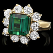 Load image into Gallery viewer, 5.50 Carats Natural Green Tourmaline and Diamond 14K Solid Yellow Gold Ring