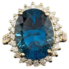 Load image into Gallery viewer, 12.90ct Natural Blue Topaz &amp; Diamond 14k Solid Yellow Gold Ring