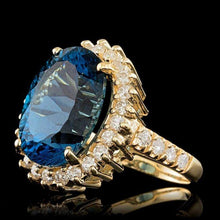 Load image into Gallery viewer, 12.90ct Natural Blue Topaz &amp; Diamond 14k Solid Yellow Gold Ring