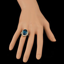 Load image into Gallery viewer, 12.90ct Natural Blue Topaz &amp; Diamond 14k Solid Yellow Gold Ring