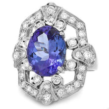 Load image into Gallery viewer, 6.30 Carats Natural Tanzanite and Diamond 14K Solid White Gold Ring