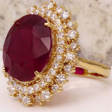 Load image into Gallery viewer, 19.26 Carats Impressive Red Ruby and Diamond 14K Yellow Gold Ring