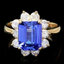 Load image into Gallery viewer, 3.60 Carats Natural Tanzanite and Diamond 14K Solid Yellow Gold Ring