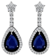 Load image into Gallery viewer, Exquisite 9.00 Carats Natural Sapphire and Diamond 14K Solid White Gold Earrings
