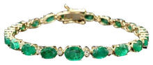 Load image into Gallery viewer, Impressive 11.40 Carats Natural Emerald &amp; Diamond 14K Solid Yellow Gold Bracelet
