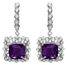 Load image into Gallery viewer, 11.80ct Natural Amethyst and Diamond 14K Solid White Gold Earrings