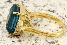 Load image into Gallery viewer, 9.85 Carats Natural Impressive London Blue Topaz and Diamond 14K Yellow Gold Ring