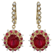 Load image into Gallery viewer, 8.30Ct Natural Ruby and Diamond 14K Solid Yellow Gold Earrings
