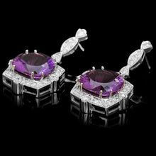 Load image into Gallery viewer, 19.70ct Natural Amethyst and Diamond 14K Solid White Gold Earrings
