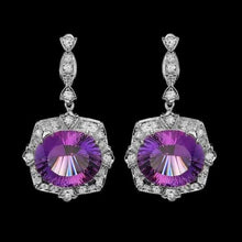 Load image into Gallery viewer, 19.70ct Natural Amethyst and Diamond 14K Solid White Gold Earrings