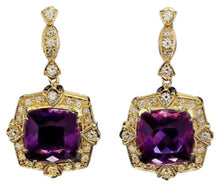 Load image into Gallery viewer, 11.80ct Natural Amethyst and Diamond 14K Solid Yellow Gold Earrings