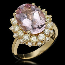 Load image into Gallery viewer, 7.50 Carats Natural Kunzite and Diamond 14K Solid Yellow Gold Ring