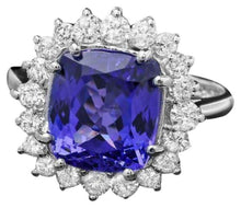 Load image into Gallery viewer, 5.60 Carats Natural Tanzanite and Diamond 14k Solid White Gold Ring