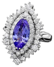 Load image into Gallery viewer, 4.40 Carats Natural Tanzanite and Diamond 14K Solid White Gold Ring