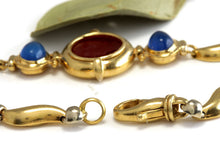 Load image into Gallery viewer, GIROVI Very Impressive Cameo Carnelian Inlay and Sapphire 18K Solid Yellow Gold Designer Bracelet